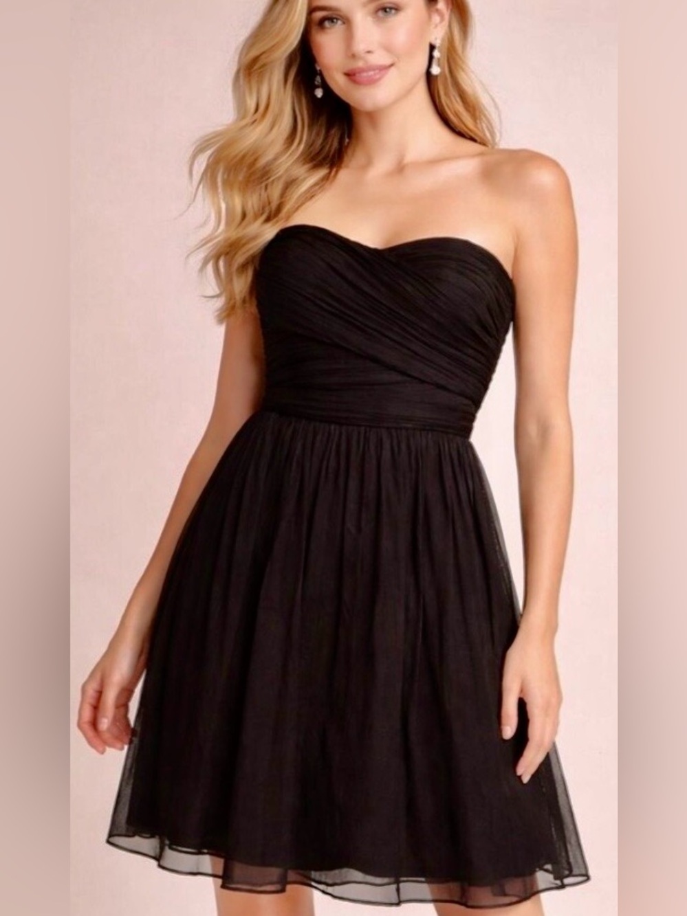 J.Crew 100% Silk Strapless Mini Dress Black Ruched Bodice Cocktail Party Size 2